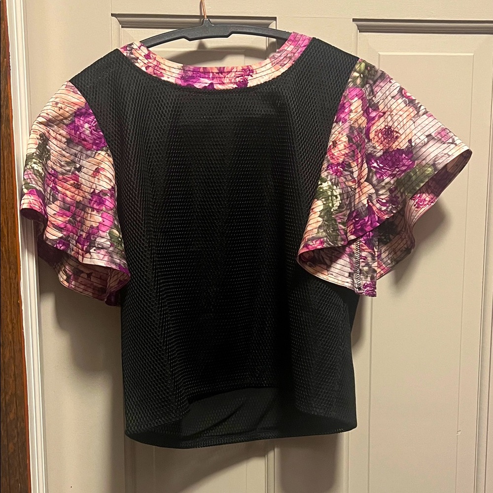 Floral Sleeve Black Top